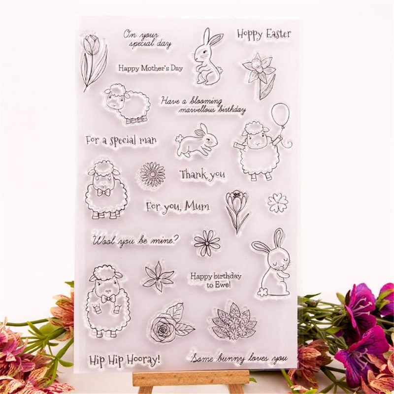 Arrietty Easter Day Mother Day Birthday Clear Stamps for Card Making or Journals, Bunny Rabbit Sheep Rubber Stamps for Journals Scrapbooking Album Decoration - Image 3